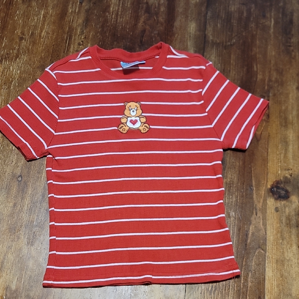 Red Striped Shirt with care Bear Patch